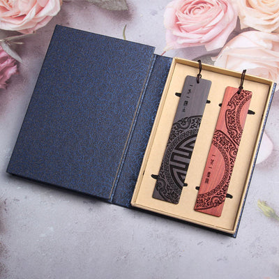 Marque-pages Foviel Zen Enlightenment en bois d'ébène et bois de santal rouge à petites feuilles avec coffret cadeau