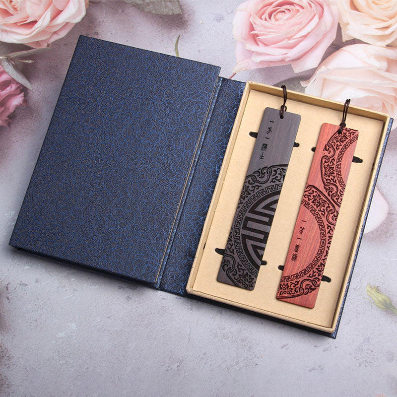 Marque-pages Foviel Zen Enlightenment en bois d'ébène et bois de santal rouge à petites feuilles avec coffret cadeau
