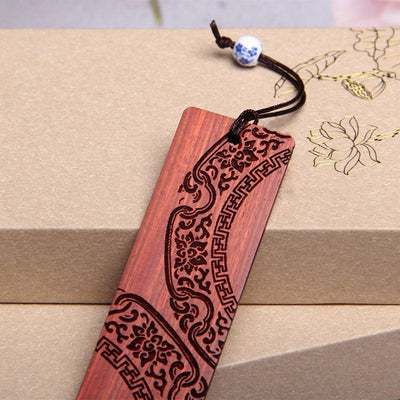 Marque-pages Foviel Zen Enlightenment en bois d'ébène et bois de santal rouge à petites feuilles avec coffret cadeau