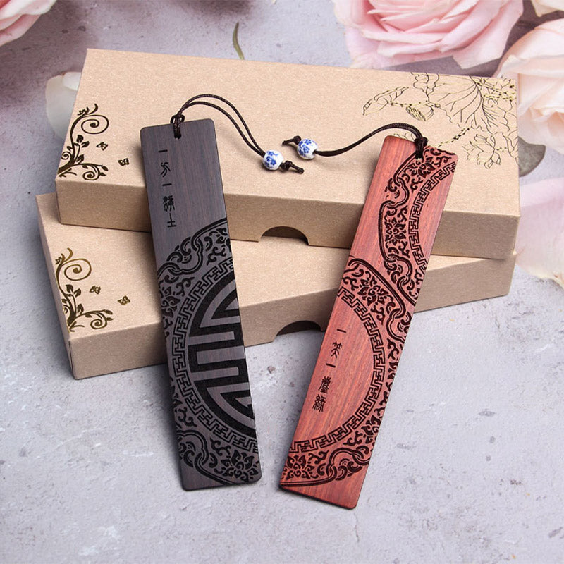 Marque-pages Foviel Zen Enlightenment en bois d'ébène et bois de santal rouge à petites feuilles avec coffret cadeau