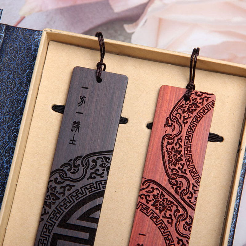 Marque-pages Foviel Zen Enlightenment en bois d'ébène et bois de santal rouge à petites feuilles avec coffret cadeau