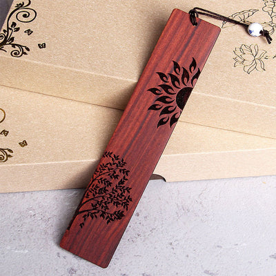 Foviel Sun Tree Ebenholz Holz kleine Blatt rote Sandelholz Lesezeichen mit Geschenk-Box