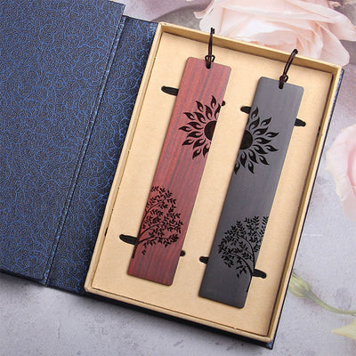 Foviel Sun Tree Ebenholz Holz kleine Blatt rote Sandelholz Lesezeichen mit Geschenk-Box