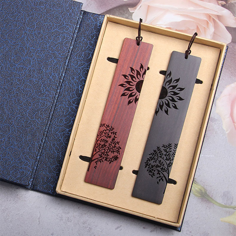 Foviel Sun Tree Ebenholz Holz kleine Blatt rote Sandelholz Lesezeichen mit Geschenk-Box
