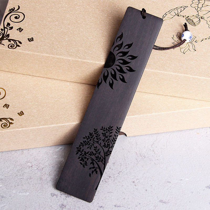 Marque-pages Foviel en bois d'ébène et santal rouge à petites feuilles avec coffret cadeau