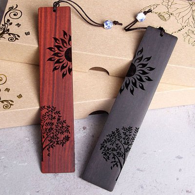 Foviel Sun Tree Ebenholz Holz kleine Blatt rote Sandelholz Lesezeichen mit Geschenk-Box