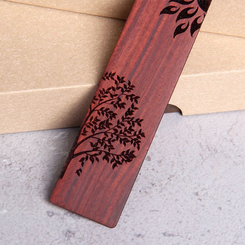 Foviel Sun Tree Ebenholz Holz kleine Blatt rote Sandelholz Lesezeichen mit Geschenk-Box