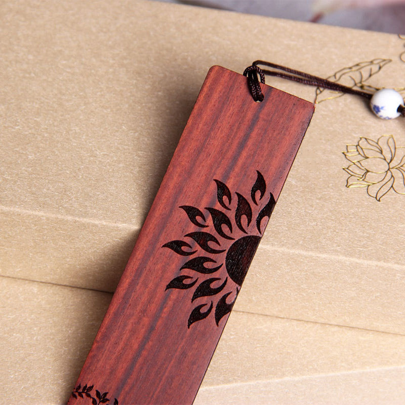 Foviel Sun Tree Ebenholz Holz kleine Blatt rote Sandelholz Lesezeichen mit Geschenk-Box