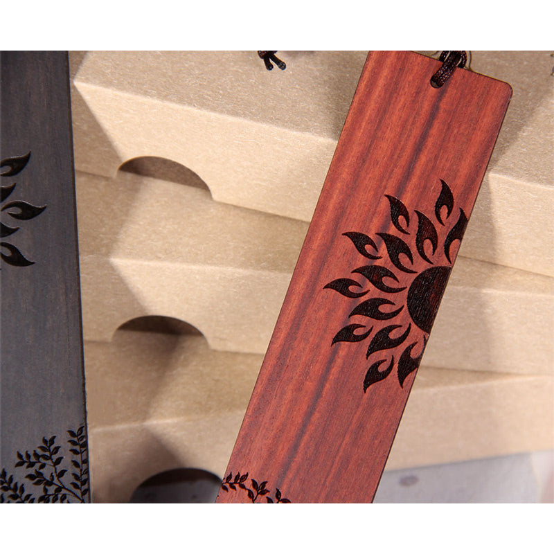 Foviel Sun Tree Ebenholz Holz kleine Blatt rote Sandelholz Lesezeichen mit Geschenk-Box