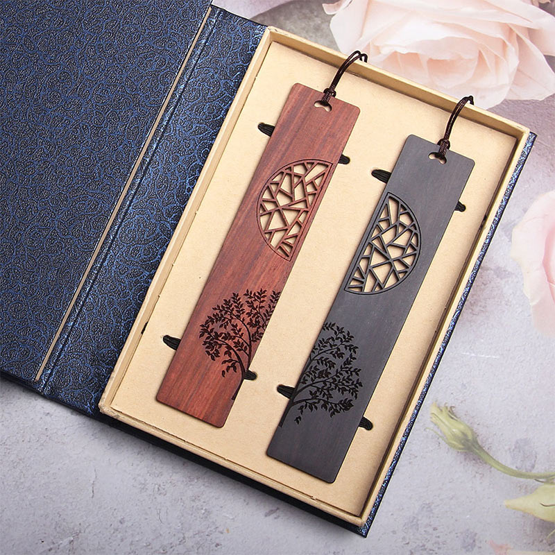 Foviel Signets « Arbre de vie » en bois d'ébène et bois de santal rouge, avec coffret cadeau
