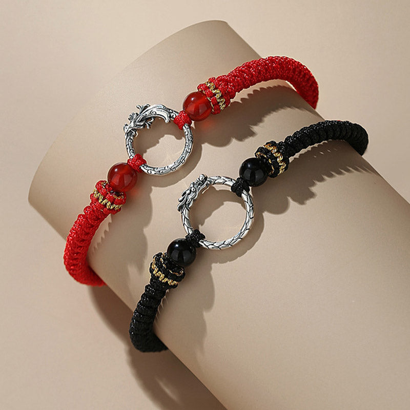 Bracelet de couple Foviel fait main en argent sterling 925, motif dragon et phénix, boucle de paix, porte-bonheur