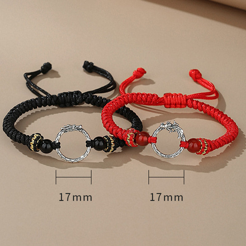 Foviel Handmade 925 Sterling Silver Year of the Dragon Phoenix Peace Buckle Luck Couple Bracelet