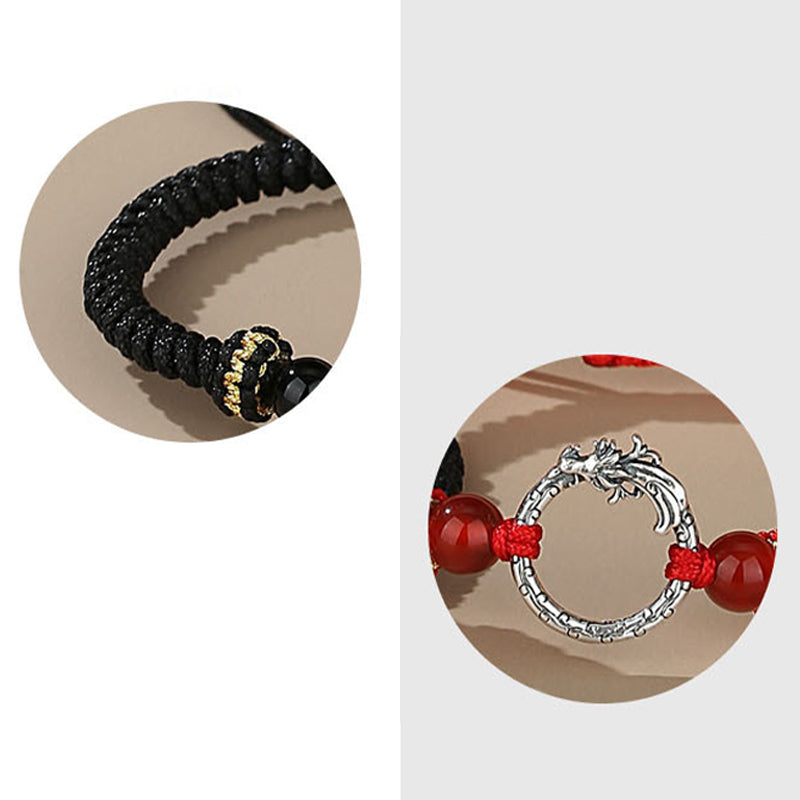 Foviel Handmade 925 Sterling Silver Year of the Dragon Phoenix Peace Buckle Luck Couple Bracelet