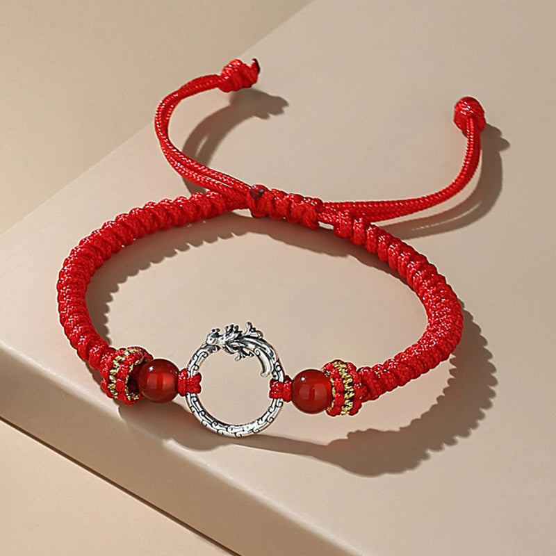 Foviel Handmade 925 Sterling Silver Year of the Dragon Phoenix Peace Buckle Luck Couple Bracelet