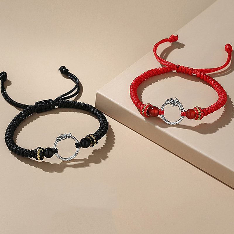 Foviel Handmade 925 Sterling Silver Year of the Dragon Phoenix Peace Buckle Luck Couple Bracelet