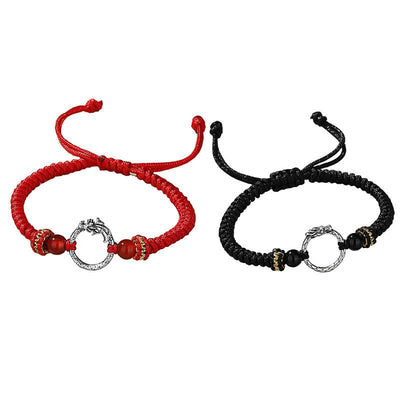 Foviel Handmade 925 Sterling Silver Year of the Dragon Phoenix Peace Buckle Luck Couple Bracelet