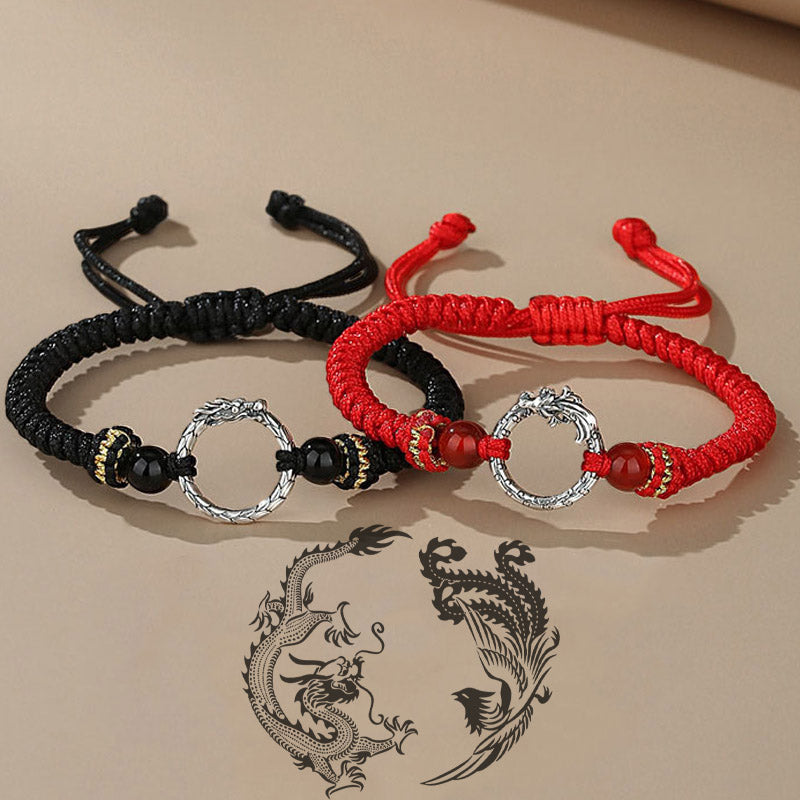 Bracelet de couple Foviel fait main en argent sterling 925, motif dragon et phénix, boucle de paix, porte-bonheur