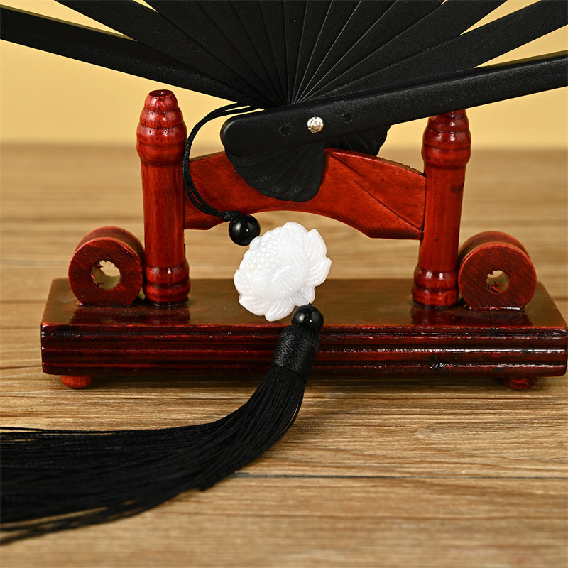 Foviel Dragon Phoenix Tiger Crane Eagle Wolf Koi Fish Handheld Folding Fan Lotus Tassel Fan