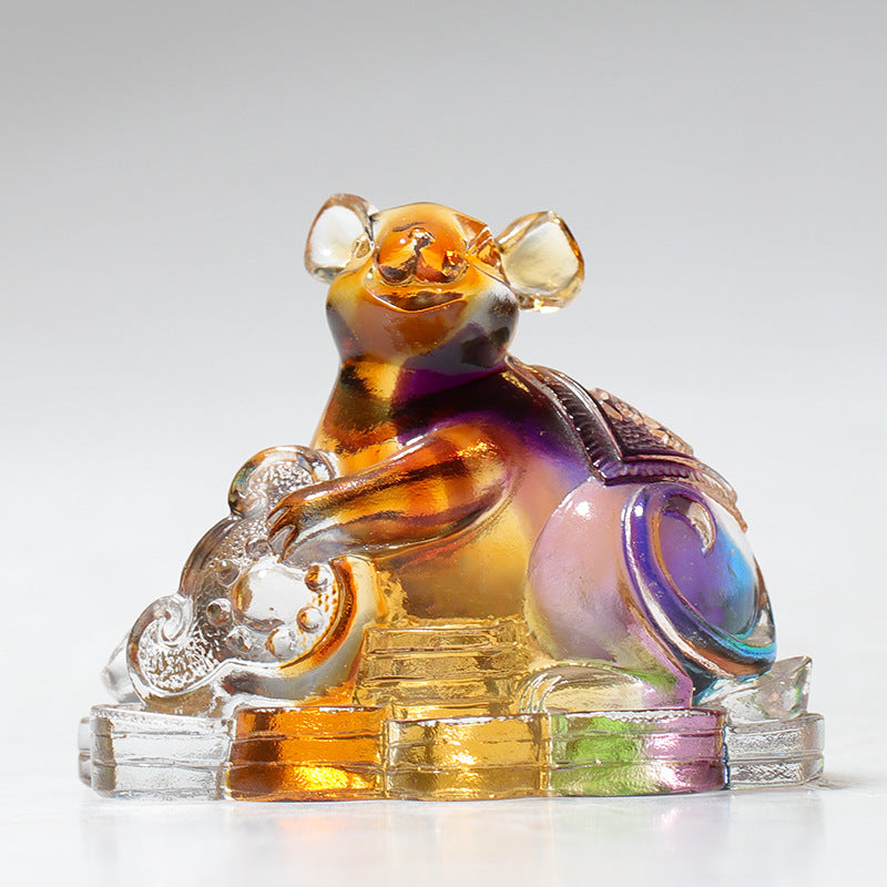 Buddha Stones Year of the Dragon Handmade 12 Chinese Zodiac Liuli Crystal Art Piece Protection Home Office Decoration - Rat About 8.5*5.5*8cm - image 4