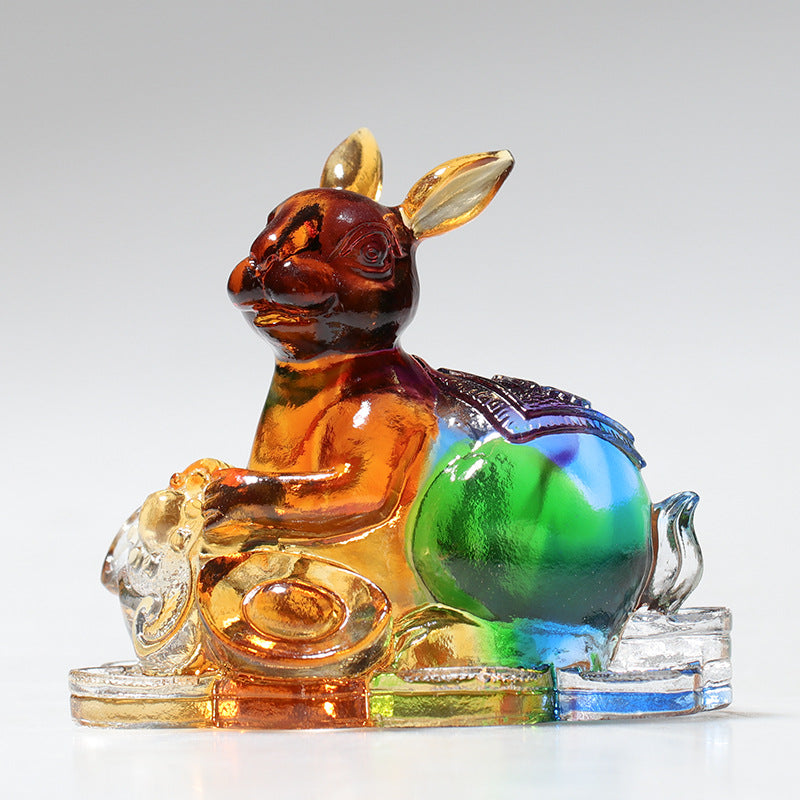 Buddha Stones Year of the Dragon Handmade 12 Chinese Zodiac Liuli Crystal Art Piece Protection Home Office Decoration - Rabbit About 8.5*5.5*8cm - image 9