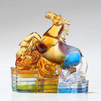 Buddha Stones Year of the Dragon Handmade 12 Chinese Zodiac Liuli Crystal Art Piece Protection Home Office Decoration - Horse About 8.5*5.5*8cm - image 12