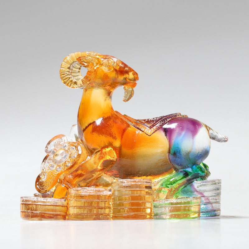 Buddha Stones Year of the Dragon Handmade 12 Chinese Zodiac Liuli Crystal Art Piece Protection Home Office Decoration - Goat About 8.5*5.5*8cm - image 13