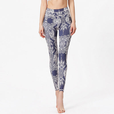 Buddha Stones Flowers Leaves Print Pants Sports Fitness Yoga Leggings Women's Yoga Pants - Lavender White - US8-10，UK/AU12-14，EU40-42 (XL) - image 0