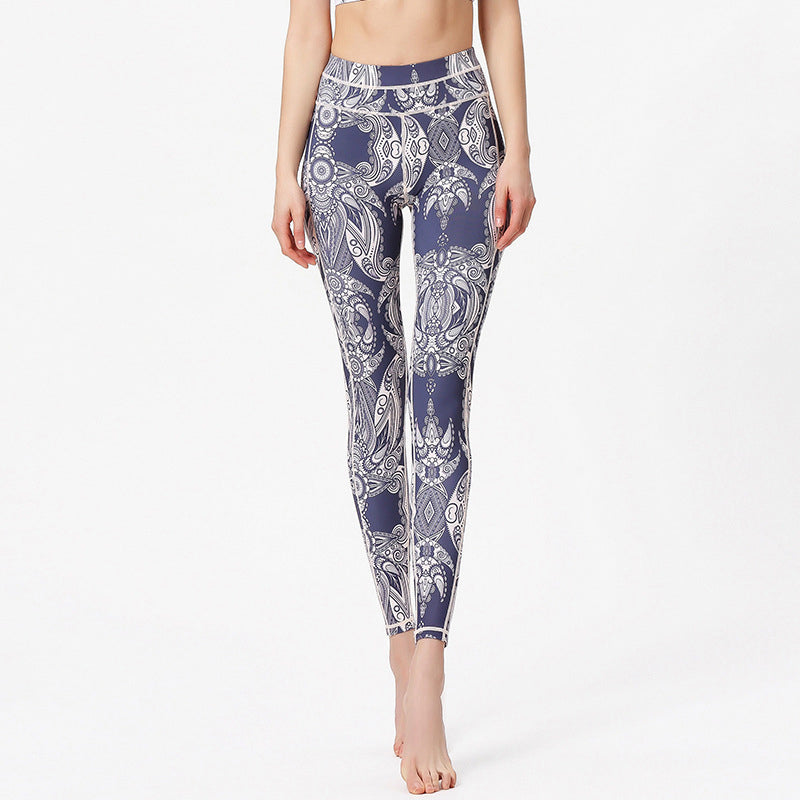 Buddha Stones Flowers Leaves Print Pants Sports Fitness Yoga Leggings Women's Yoga Pants - Lavender White - US8-10，UK/AU12-14，EU40-42 (XL) - image 0