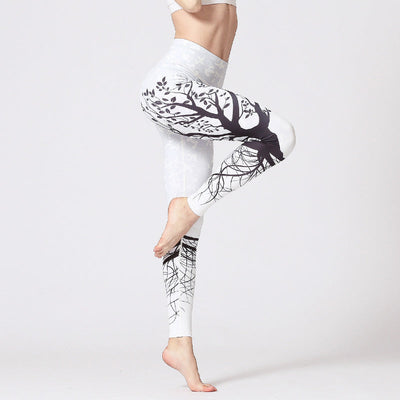 Pantalon de yoga pour femmes Foviel Lines Weeds Sakura Flowers Black Tree, legging de sport et de fitness
