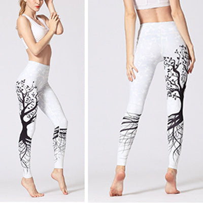 Pantalon de yoga pour femmes Foviel Lines Weeds Sakura Flowers Black Tree, legging de sport et de fitness
