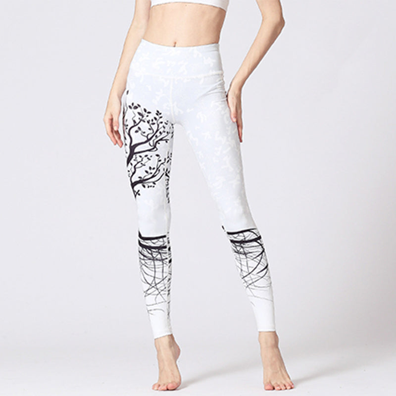 Pantalon de yoga pour femmes Foviel Lines Weeds Sakura Flowers Black Tree, legging de sport et de fitness