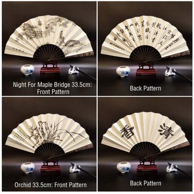 Buddha Stones Great Wall Mountains Trees Crane Bamboo Handheld Bamboo Folding Fan 33.5cm - image 10