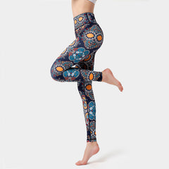 Legging de yoga pour femme Foviel à imprimé fleurs, feuilles et oiseaux, pantalon de sport, de fitness et de danse