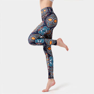 Legging de yoga pour femme Foviel à imprimé fleurs, feuilles et oiseaux, pantalon de sport, de fitness et de danse