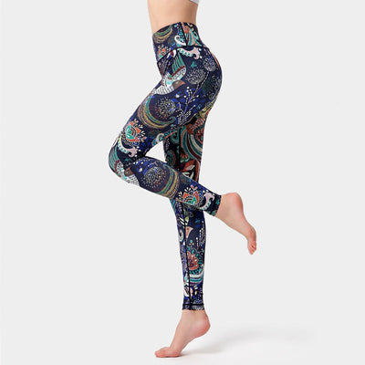Legging de yoga pour femme Foviel à imprimé fleurs, feuilles et oiseaux, pantalon de sport, de fitness et de danse