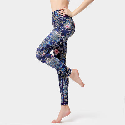 Legging de yoga pour femme Foviel à imprimé fleurs, feuilles et oiseaux, pantalon de sport, de fitness et de danse