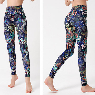 Legging de yoga pour femme Foviel à imprimé fleurs, feuilles et oiseaux, pantalon de sport, de fitness et de danse