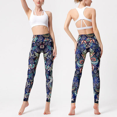 Legging de yoga pour femme Foviel à imprimé fleurs, feuilles et oiseaux, pantalon de sport, de fitness et de danse