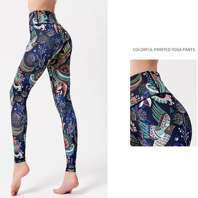 Legging de yoga pour femme Foviel à imprimé fleurs, feuilles et oiseaux, pantalon de sport, de fitness et de danse
