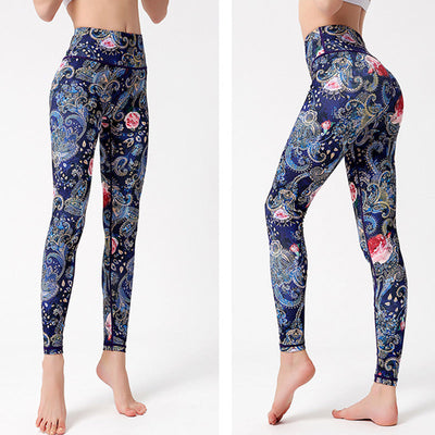 Legging de yoga pour femme Foviel à imprimé fleurs, feuilles et oiseaux, pantalon de sport, de fitness et de danse
