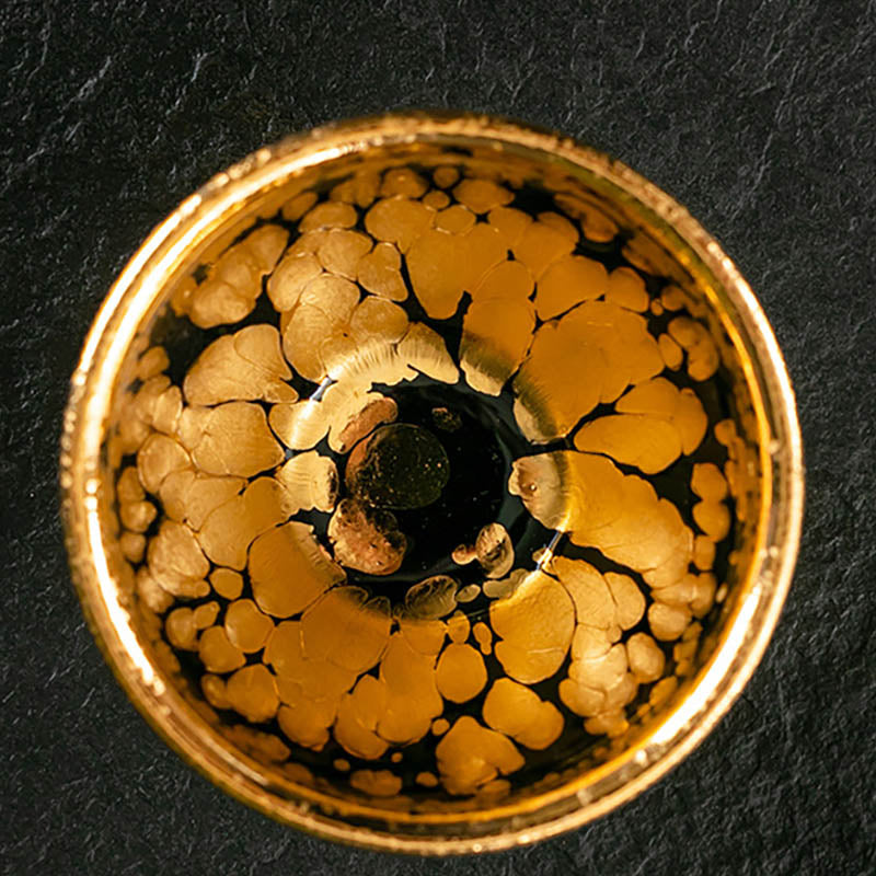 Buddha Stones 24K Gold Spot Pattern Chinese Jianzhan Ceramic Teacup Kung Fu Tea Cup Bowl With Gift Box Jian Zhan Tea Cup BS 10