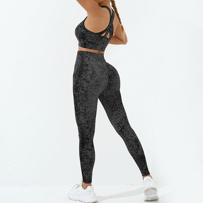 Buddha Stones 2Pcs Seamless Print Fitness Crop Tank Top Pants Sports Gym Outfits Women's Yoga Sets - Black - US6，UK/AU10，EU38 (L) - image 8