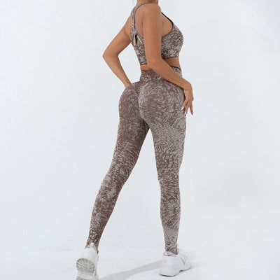 Buddha Stones 2Pcs Seamless Print Fitness Crop Tank Top Pants Sports Gym Outfits Women's Yoga Sets - Brown - US6，UK/AU10，EU38 (L) - image 13