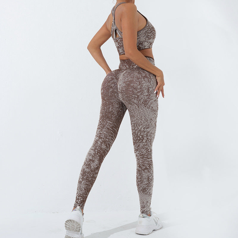 Buddha Stones 2Pcs Seamless Print Fitness Crop Tank Top Pants Sports Gym Outfits Women's Yoga Sets - Brown - US6，UK/AU10，EU38 (L) - image 13