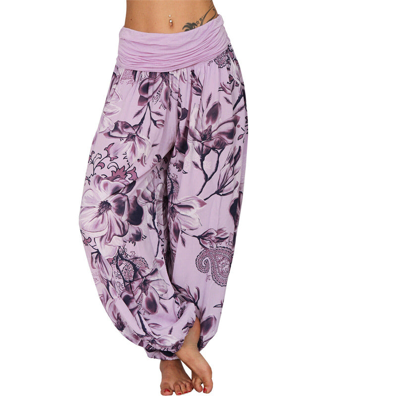 Foviel Flower Leaves Pattern Loose Harem Trousers Women's Yoga Pants