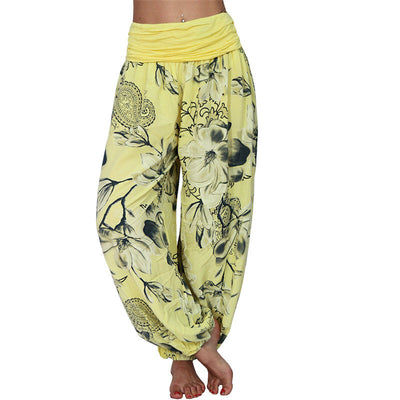 Foviel Flower Leaves Pattern Loose Harem Trousers Women's Yoga Pants