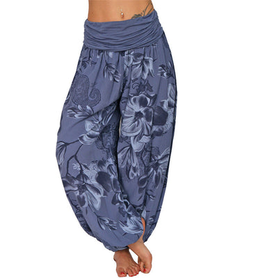 Foviel Flower Leaves Pattern Loose Harem Trousers Women's Yoga Pants