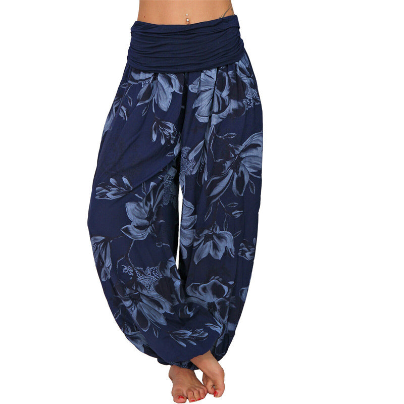 Foviel Flower Leaves Pattern Loose Harem Trousers Women's Yoga Pants