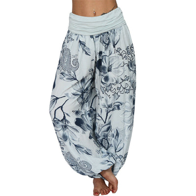 Foviel Flower Leaves Pattern Loose Harem Trousers Women's Yoga Pants