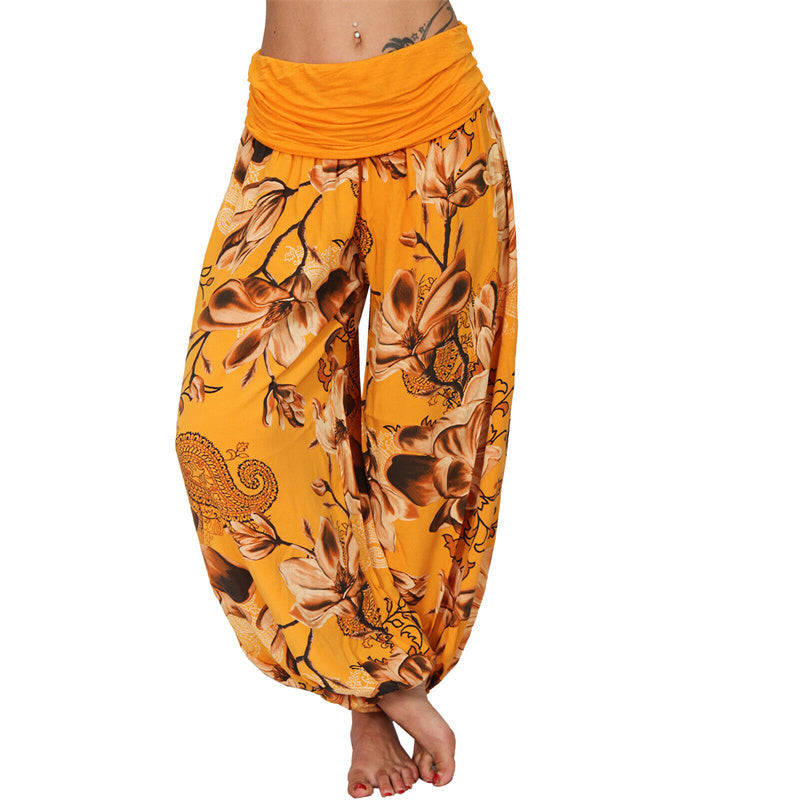 Foviel Flower Leaves Pattern Loose Harem Trousers Women's Yoga Pants